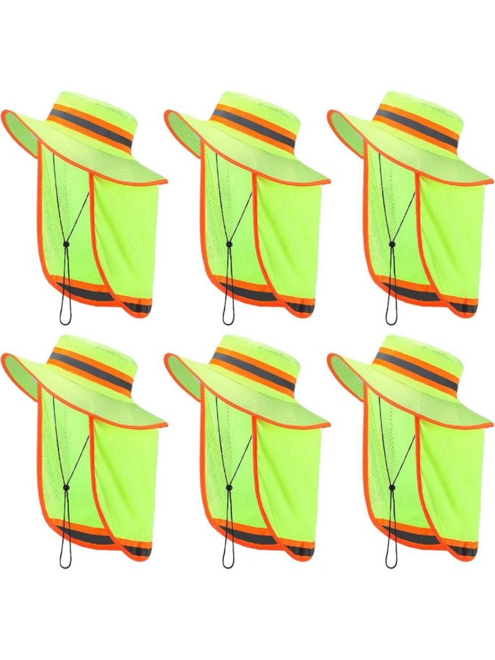 High Visibility Safety Hat with Wide Brim & Neck Flap - 6 Pack for Outdoor Use